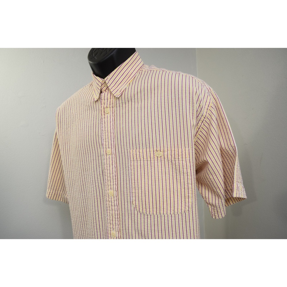 Orvis Seersucker Striped Button Up Shirt Short Sleeve Mens Size Large